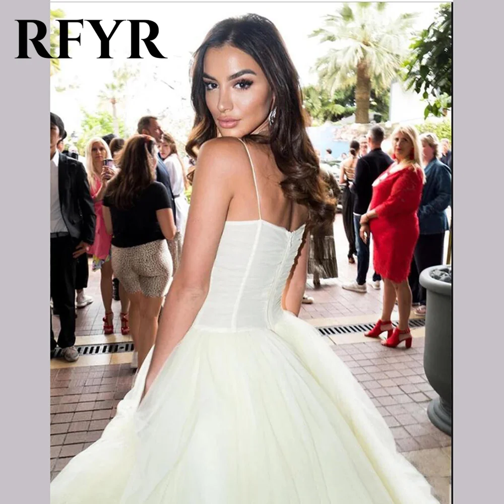 RFYR Yellow Prom Dress Sweetheart Spaghetti Straps Evening Dress A-line Tiered Party Dress Layered Vestidos De Noche Customized