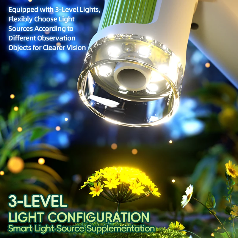 กล้องจุลทรรศน์ 1600x พร้อมหน้าจอ 3.97 นิ้ว กล้องจุลทรรศน์ขนาดเล็กแบบพกพาสำหรับเด็ก กล้องจุลทรรศน์วิทยาศาสตร์ ของขวัญวันเกิดสำหรับเด็ก