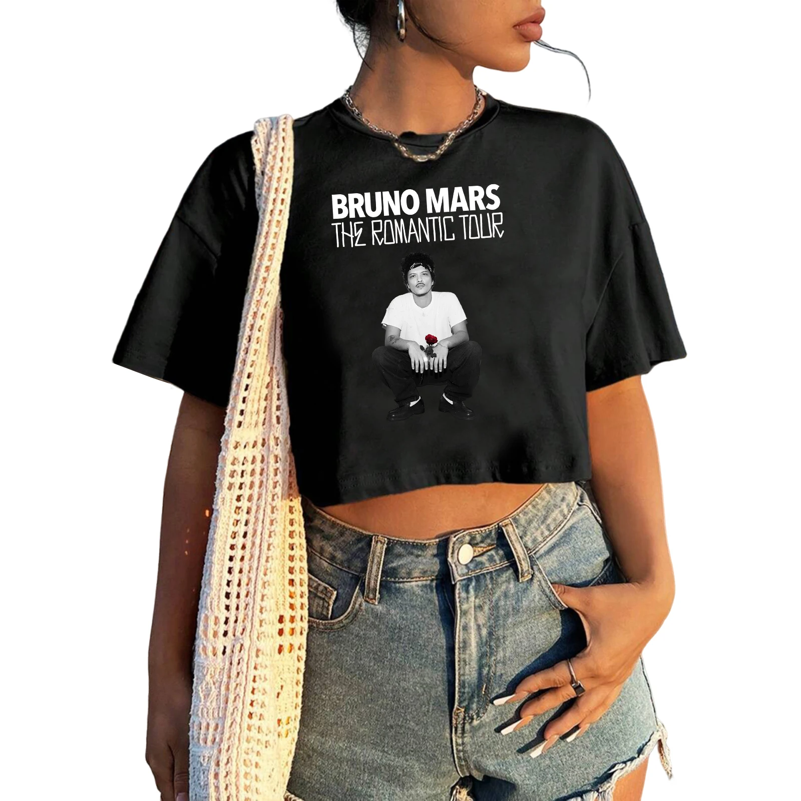 Bruno Mars 2026 the Romantic Tour Crop Top Sexy Shirt Girls Short Sleeve T-shirt
