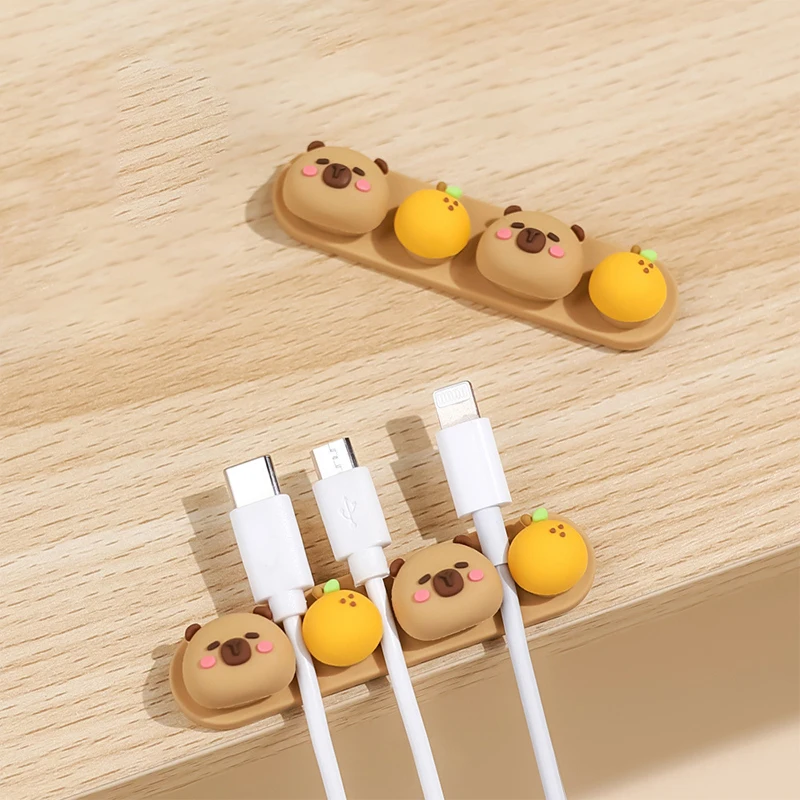 Portable Capybara Cable Organizer Punch-free Silicone Data Cable Fixed Cable Winder Cartoon Charging Cable Storage