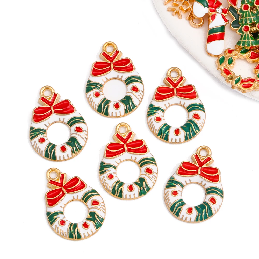 15Pcs Kawaii gingerbread Man Elk Bell Christmas Snowflake enamel Pendant Charm for bracelet earrings DIY handmade accessories