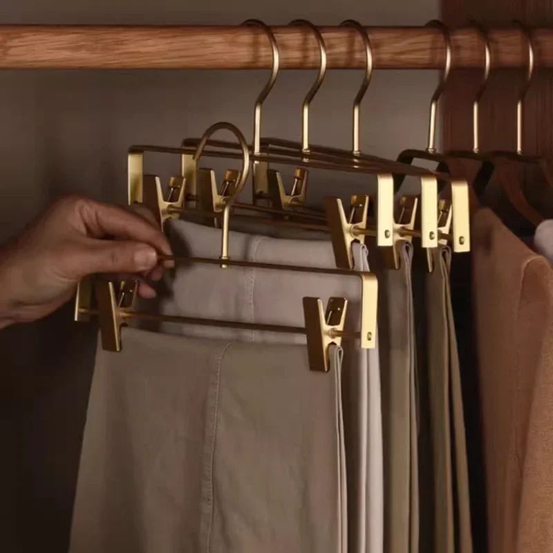 Wardrobe Storage Racks 1pcs Trouser Hangers Gold/Sliver Clothes Hangers Metal Aluminum Alloy Traceless Dress Pants Drying Rack