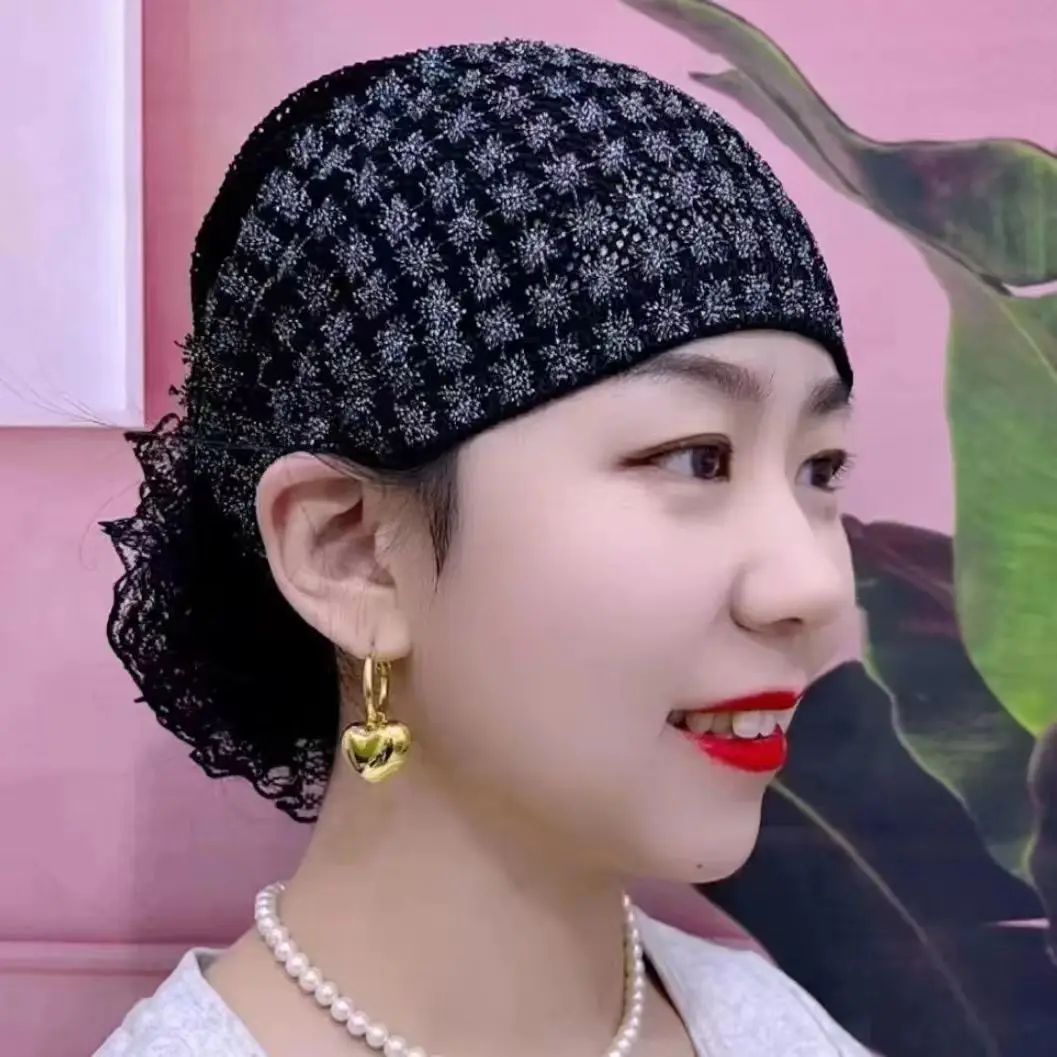 

Lace Turban Hat Flower Turban Beanie Cap Stretchy Hair Wrap for Women Headwrap Beanie Cap Muslim Headwrap