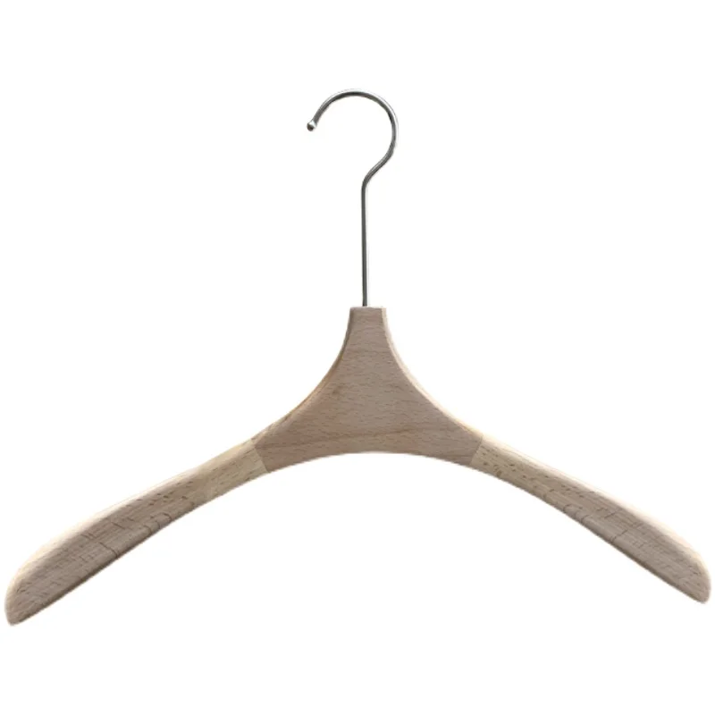 Clothing store hangers for women's, made of thick and wide beech wood, with seamless solid wood clothes hanging on the shoulders