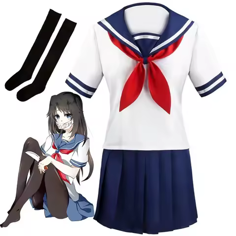 Yandere Simulator Ayano Aishi Cosplay Costumes Anime Girls JK Uniform Outfit Sailor T-shirt with Skirt Black Socks Set Party