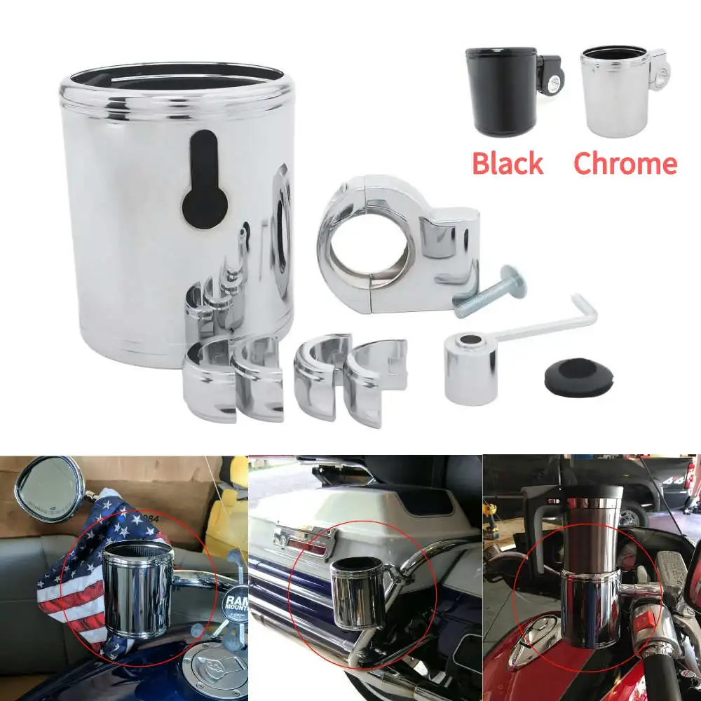 

Motorcycle Adjustable Cup Holder Drink Carrier Handlebar Mount 22-32mm Tubes For Harley Touring Softail Dyna XL Cafe R9T Bobber