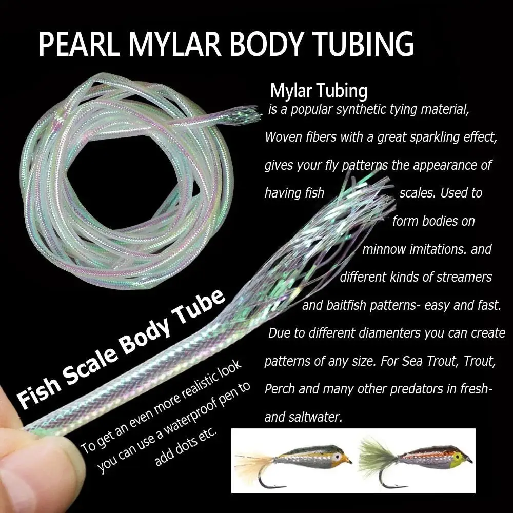 1M Perlweiß Fischschuppenkörper Tube Minnow Fly Rib Body Maylor Tube Flash Geflochtene Tubes Köder Fisch Fliegenbindematerialien