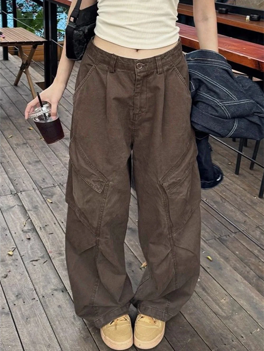 بنطال ذو قصة أرجل واسعة شرابة مرونة الخصر مستقيم المرأة الشتاء الشنيل طبقة مزدوجة قسط Ins نمط أفخم بطانة حزام الدفء