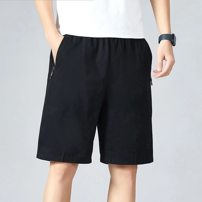 Big Size Men\'s Sports Casual Shorts Zipper Pocket Board Shorts Man Fashion Baggy Solid Comfortable Beach Running Short Pants