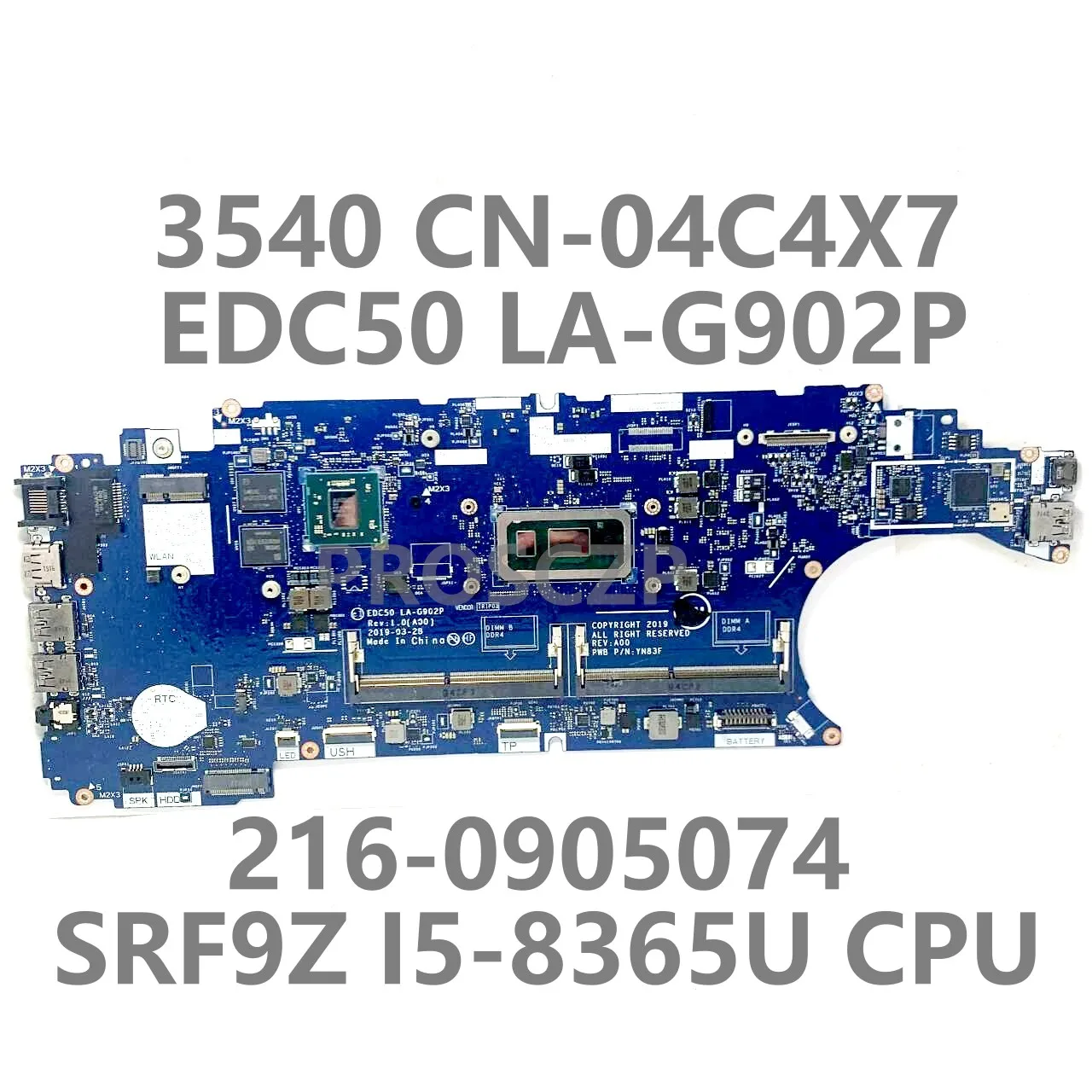 For DELL 3540 CN-04C4X7 04C4X7 4C4X7 Laptop Motherboard EDC50 LA-G902P With SRF9Z I5-8365U CPU 216-0905074 100% Full Tested Good