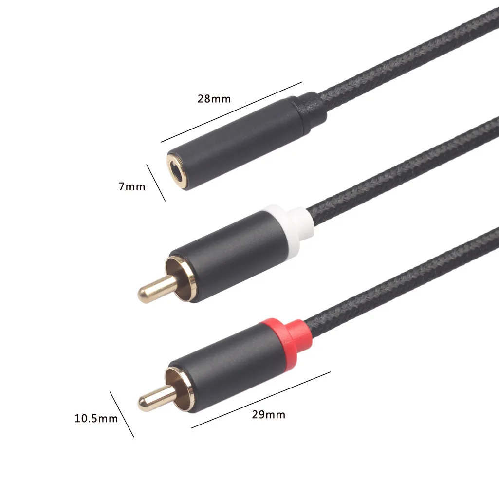 Aluminum alloy shell 0.3m 3.5m female head to 2rca double lotus power amplifier subwoofer audio adapter cable