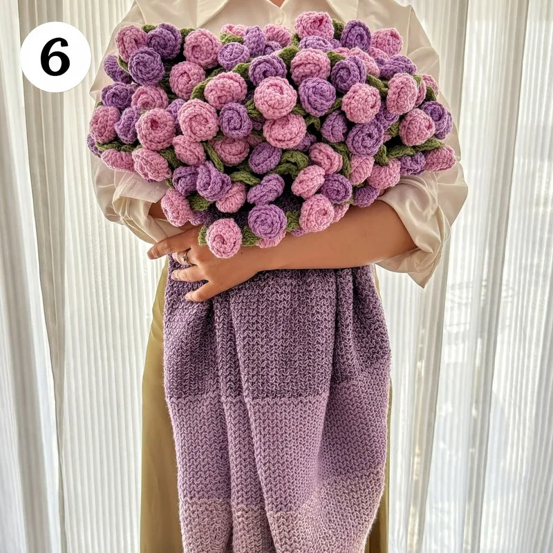 120cm Crocheted Rose Bouquet Blanket Finished Product Hand Knitted Flower Bouquet Blankets Home Decor Bed Sofa Throw Blanket