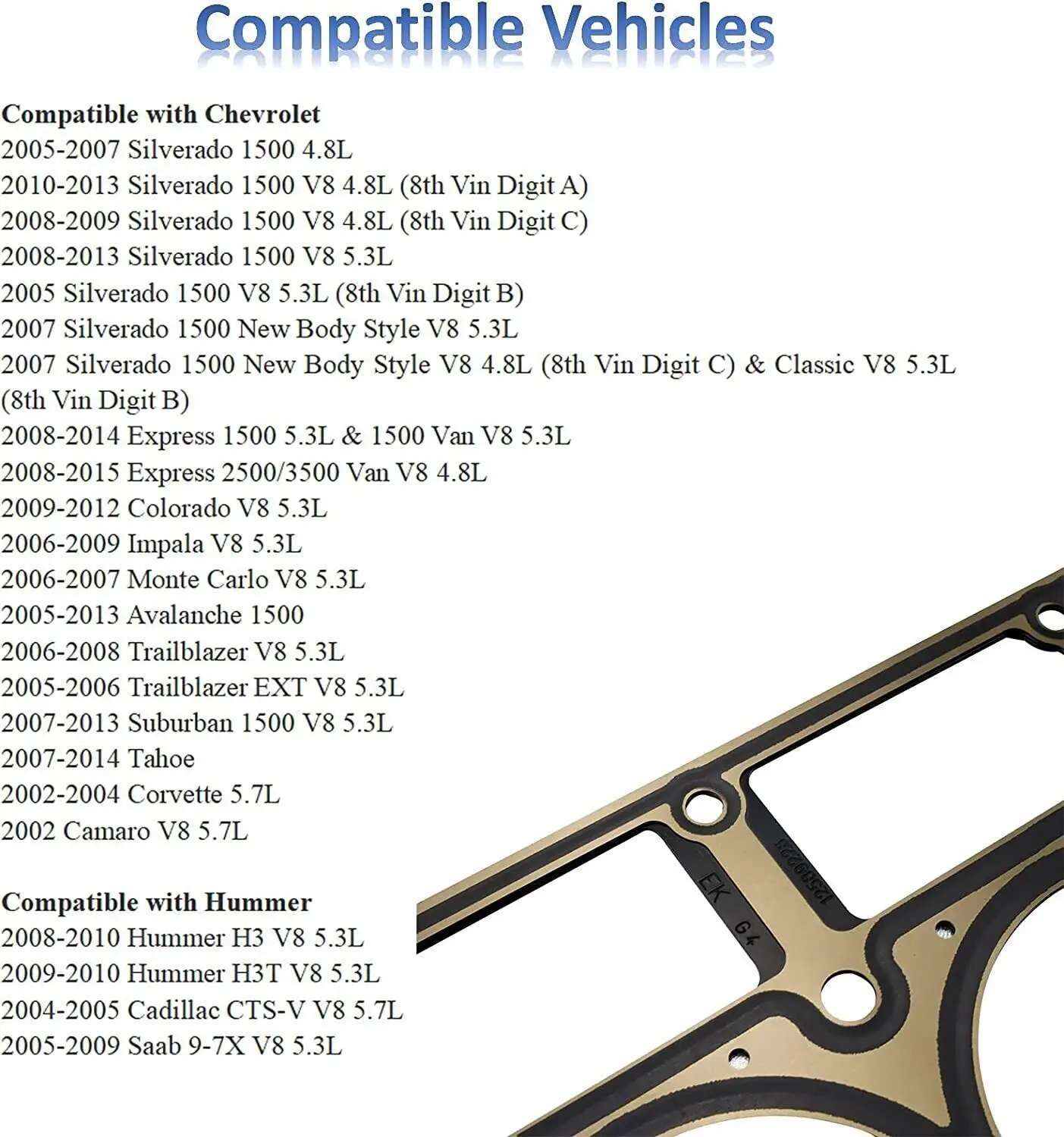 12589226 12498544 12565390 1 set cilinderkoppakkingen voor 2005-2007 Chevrolet Silverado 1500 4.8L 2008-2009 Buick Lacrosse 5.3L