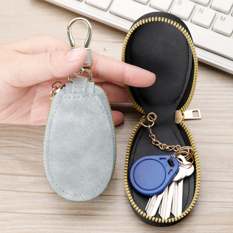 

PU Leather Keychain Men Women Key Holder Organizer Zipper Pouch Cowhide Car Key Wallet Housekeeper Key Case Mini Card Bag