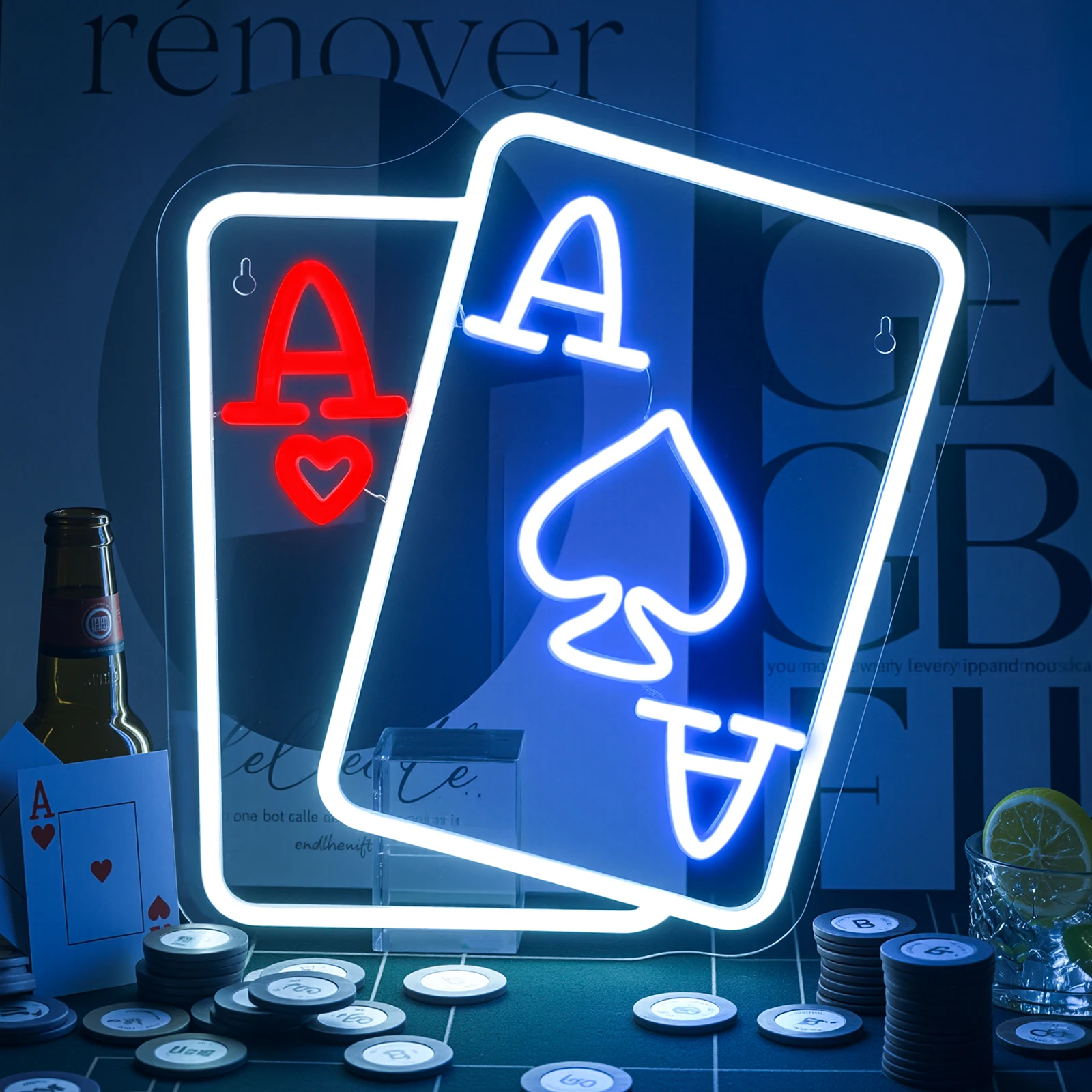 

Poker Neon Signs Playing Cards for Wall Decor Dimmable for Bedroom Casino Bar Game Room Man Cave Wall Art Birthday Party Decor