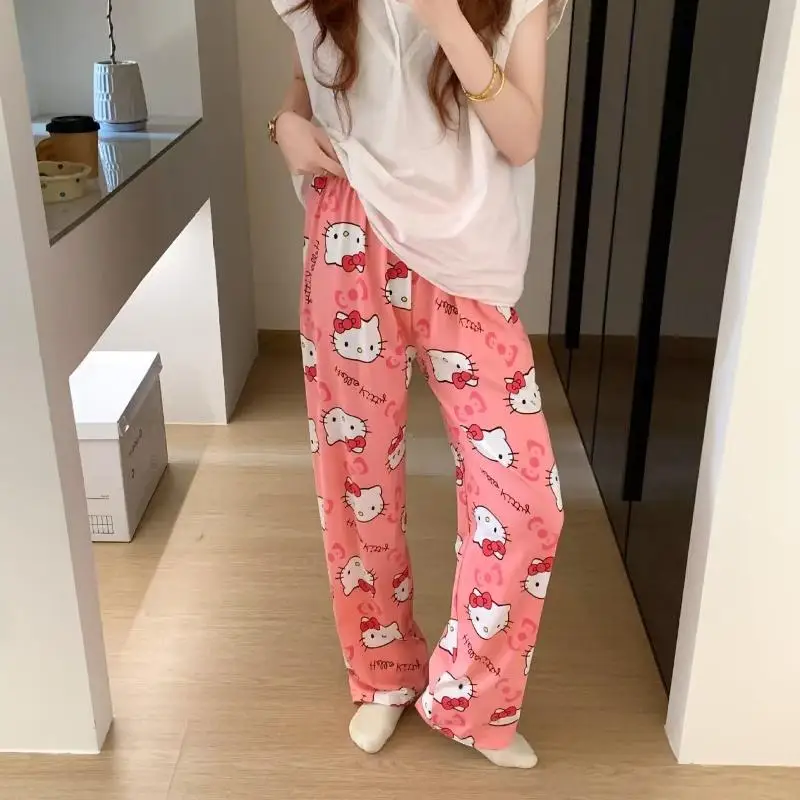 Sanrio Cute Pajama Pants Hello Kittys Kawaii Girls Casual Pants Summer Comfortable Breathable Home Clothing Gift for Girlfriend - Image 5