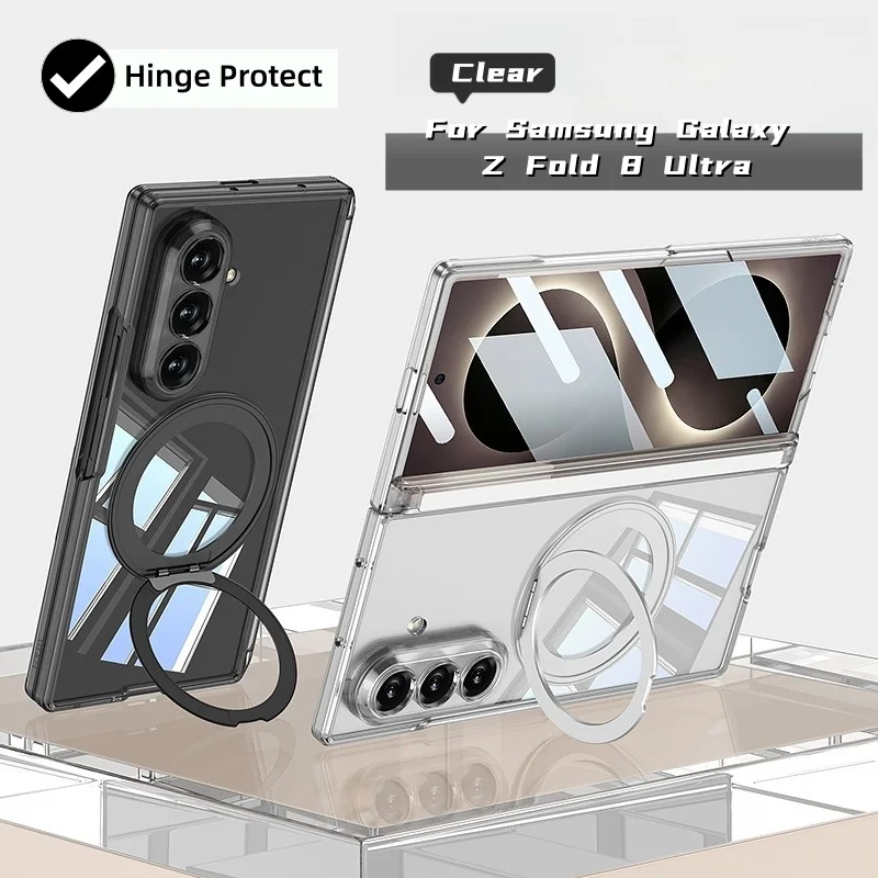 Offizielle transparente 360° drehbare magnetische Halterungshülle für Samsung Galaxy Z Fold 8 Ultra für Magsafe Charge Hinge Protect Cover