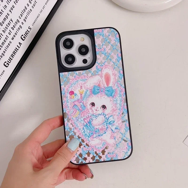 Pink Cat Mirror Surface Phone Case Cover for IPhone 11 12 13 14 15 16 Pro Max Case for IPhone 16 Pro Max
