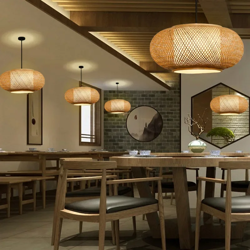 

40cm Rattan Pendant Light Rattan Lantern Pendant Light Vintage Wicker Bamboo Hanging Ceiling Lamp Fixture for Bedroom Room