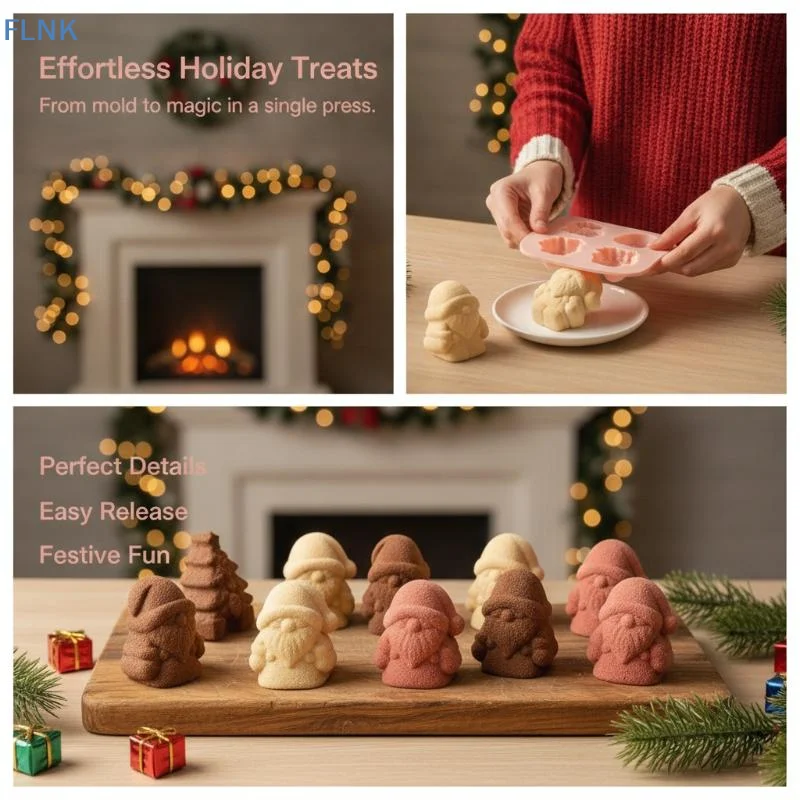 【KC】Silicone Christmas Baking Mold Non-Stick Food Grade Santa Tree Shapes Perfect for Xmas Party Bakery Dessert DIY Projects