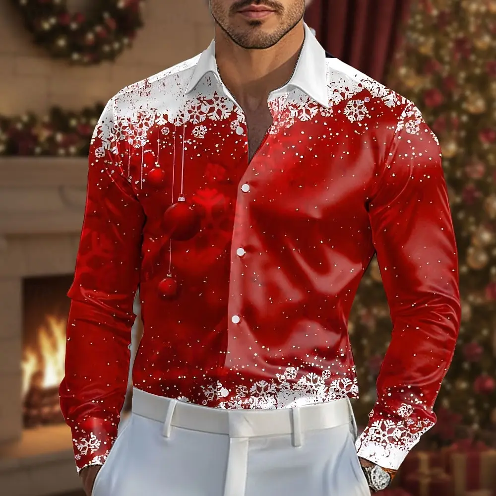 

Рождественские безделушки со снежинками, мужская рубашка с длинным рукавом, классическая рубашка, модная повседневная уличная праздничная весенне-осенняя мужская одежда, топы