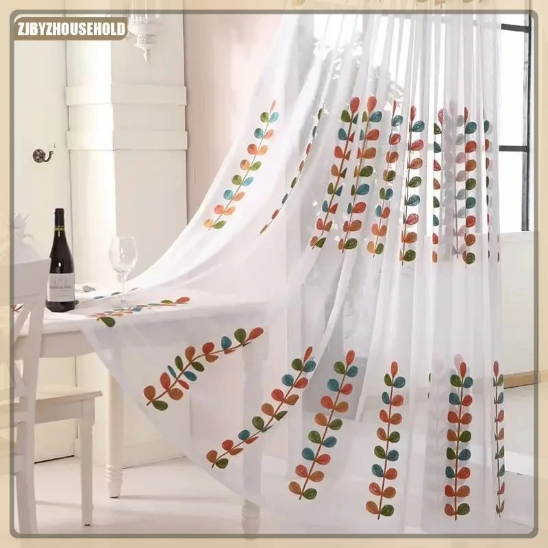 

Simple Modern Chinese American Style Leaf Curtains for Living Dining Room Bedroom Embroidered Linen Cotton Linen Bedroom Study