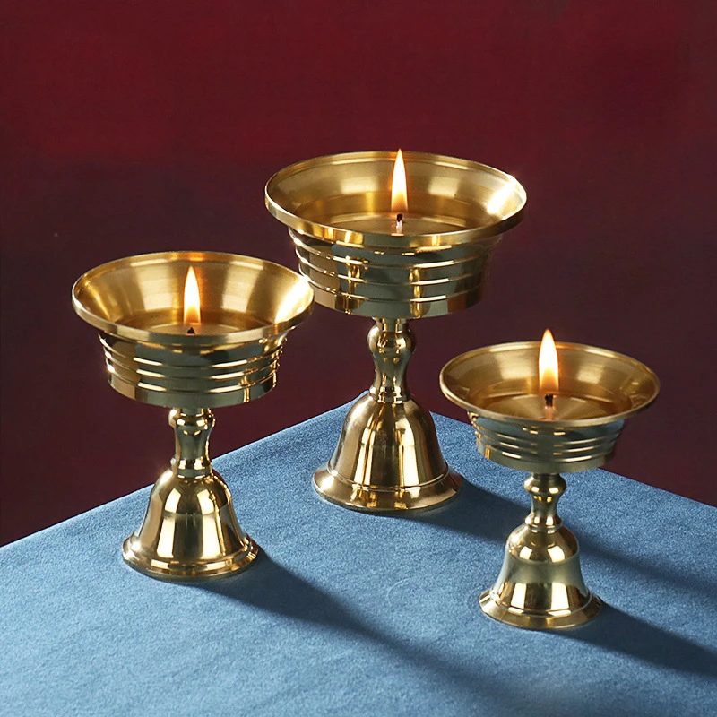Brass Butter Lamp Holder Decoration Candle Holders Creative High Foot Oil Lamp Base New Household Desktop Decoration Light Stand