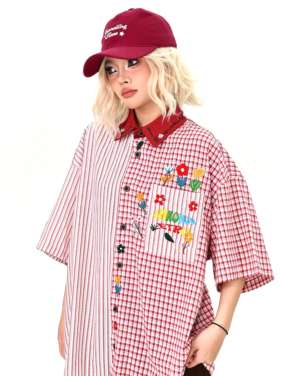 

Новая летняя женская свободная футболка PMFIVEE в корейском стиле BF с вышивкой и цветочным принтом, повседневный топ с коротким рукавом