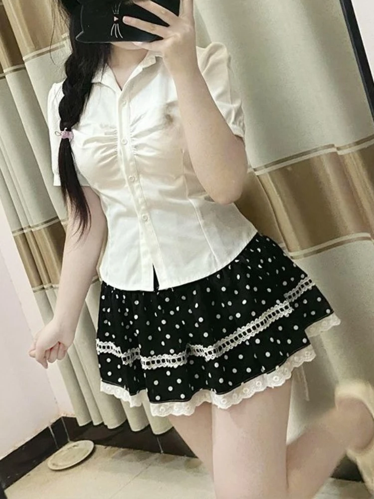 Japanese Vintage Sweet Black Polka Dot Skirt Women Cute Design Lace Kawaii Skirt Subculture Female Chic Spicy Girl Retro Outfits