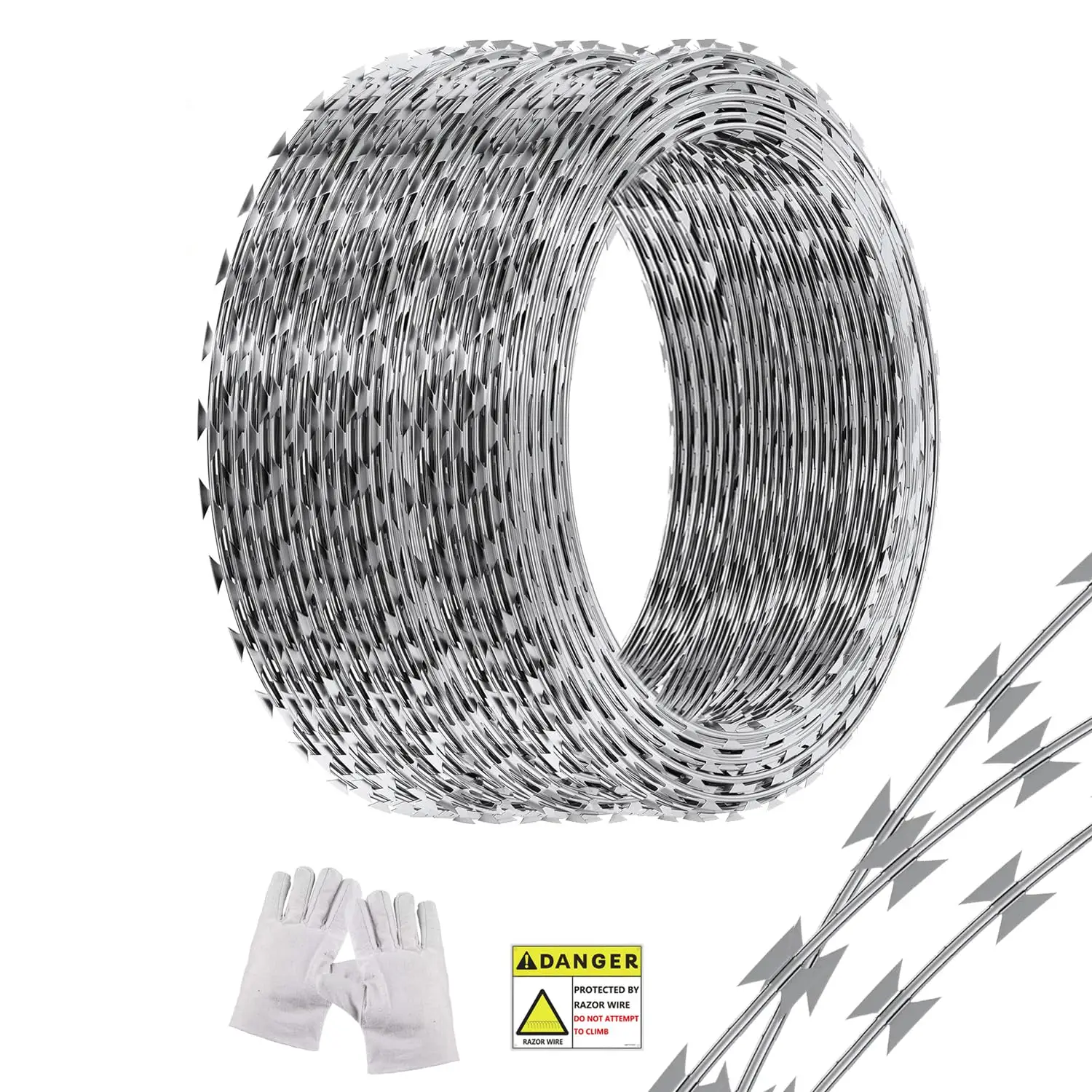 

296 Ft Of Durable Razor Barbed Wire With Protective Gloves 6 Rolls Of High-Quality Razor Wire Fencing, Concertina Wires