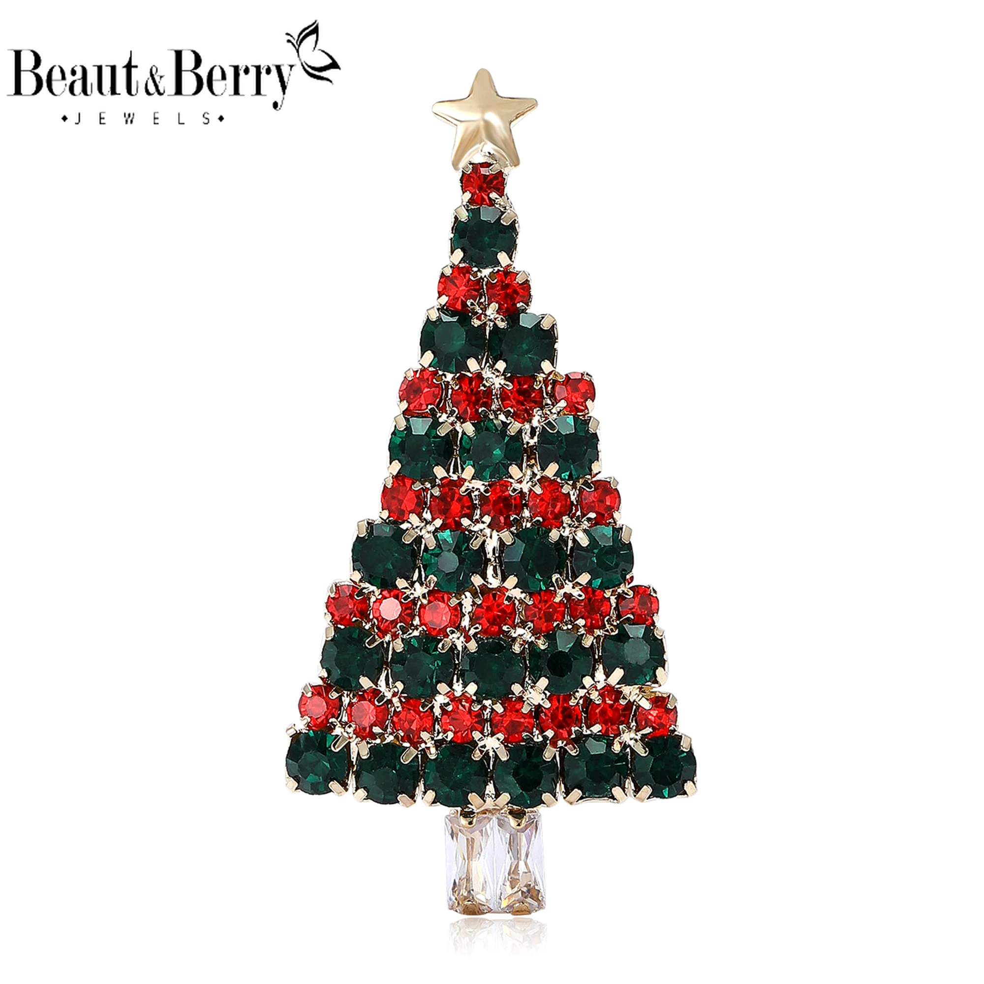 Beaut&Berry Sparkling Crystal Christmas Tree Brooches for Women Plant Pins Friends Party Gifts Banquet Jewellery Accessories
