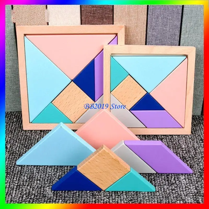 Q0KB Câu đố bằng gỗ Tangram đầy màu sắc Tangram Puzz