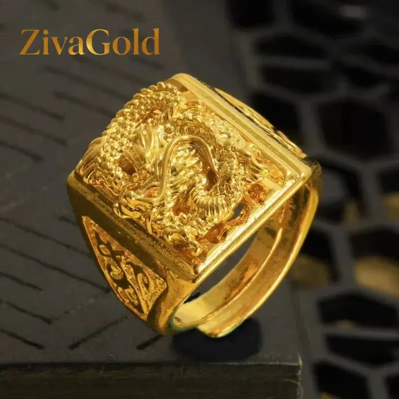 

ZivaGold High - End 9999 24K Real Gold Men's Dragon Ring, Domineering Opening, Adjustable, Perfect for Dad