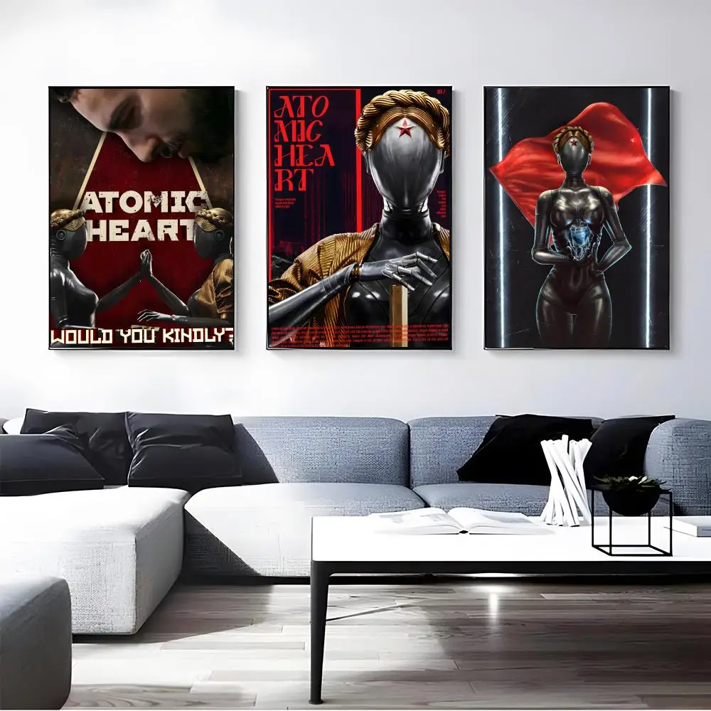 Game Atomic Heart Poster Self-adhesive Art Waterproof Paper Sticker Coffee House Bar Room Wall Decor