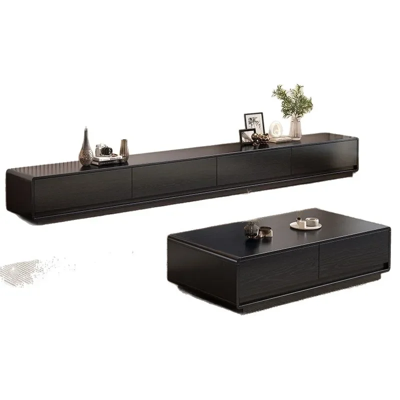 Medieval Style TV Cabinet and Coffee Table Combo Solid Wood Eco Board No Assembly Required Living Room Storage Furniture