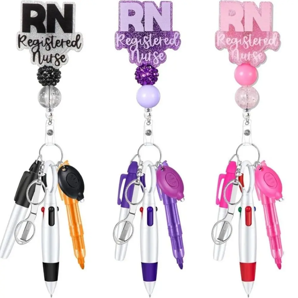 New Retractable Nurse Pen Pack Lanyard Keychain Portable Nurse Badge Set ID Badge Reels Durable Nurse Badge Clip Gift