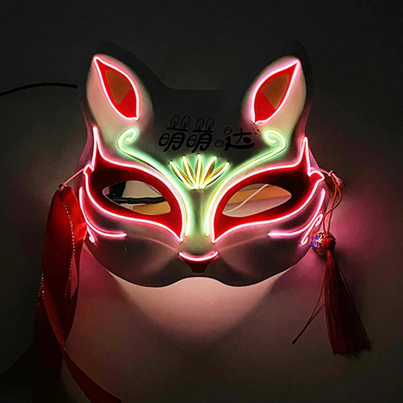 LED Cosplay Fox Mask For Girl Woman Cute Hand-painted Fox Mask Masquerade Animal Mask Japanese Style Fox Mask Birthday Photo Toy