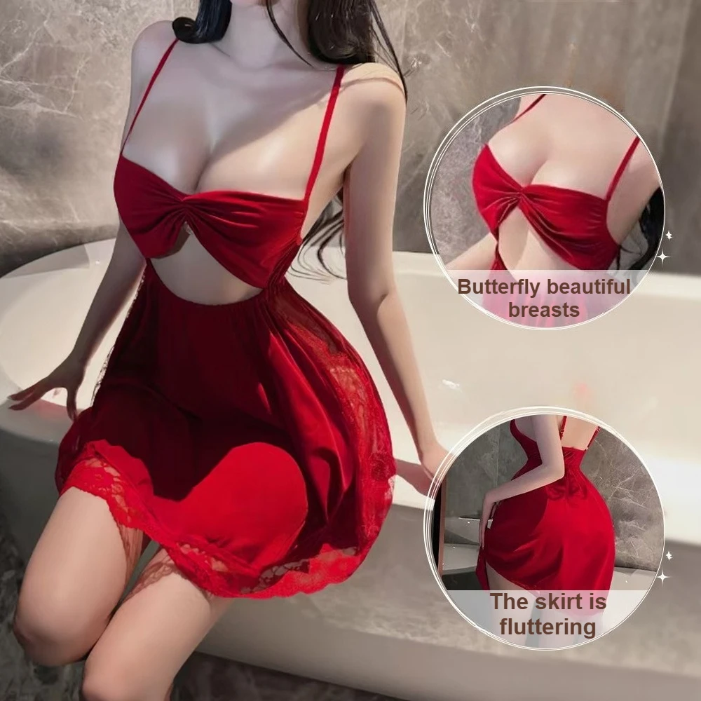 

Сексуальная ночная рубашка с открытой спиной — Тедди без бретелек с бантиком (новое поступление)