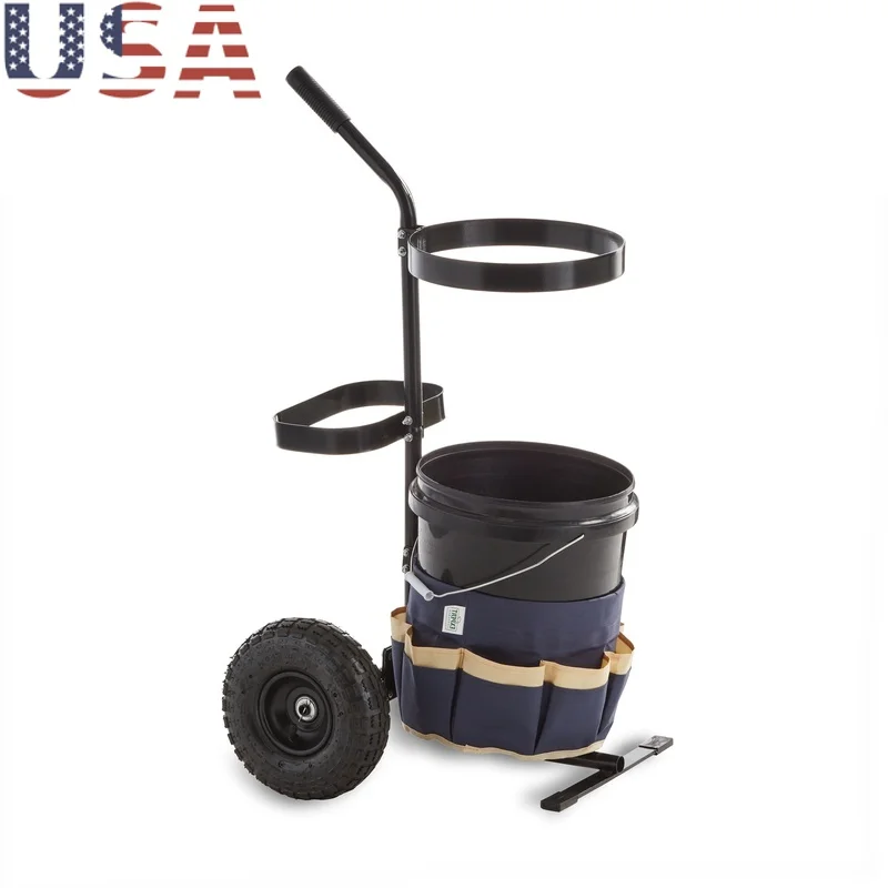 

Multi-Purpose Rolling Garden Tool Caddy with 5 Gallon Bucket Fabric Organizer Pneumatic Tires Garage Shed Organization