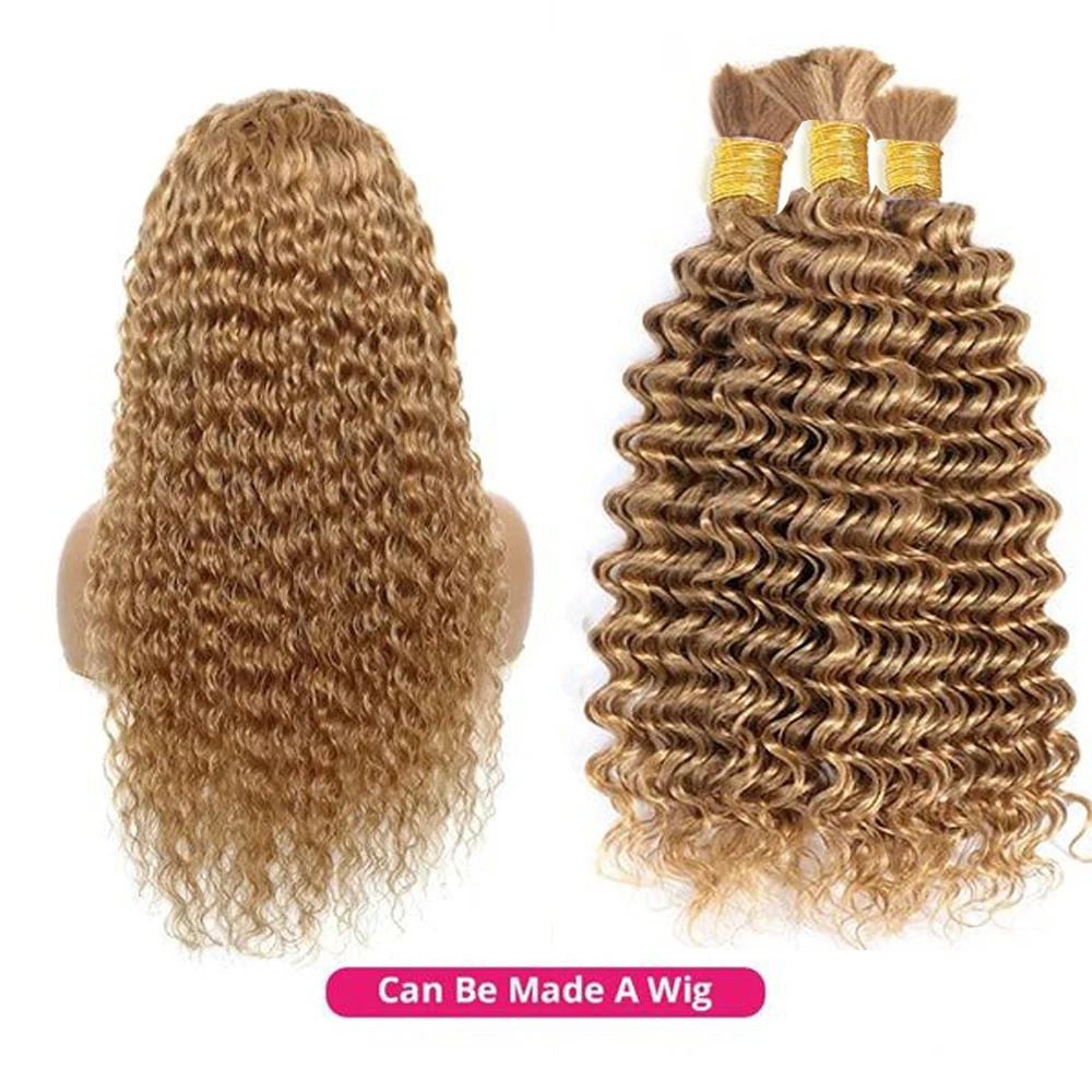 27# Bulk Human Hair For Braiding Deep Wave for 2 Bundle 10A Virgin Copper Curly Human Hair Bundles For Women Hair Extensions