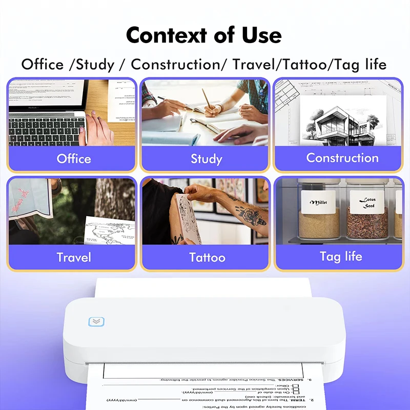 A4 Mini Portable Thermal Printer Wireless Bluetooth Printer For Mobile World PDF Picture Print Home Office USE with Android iOS