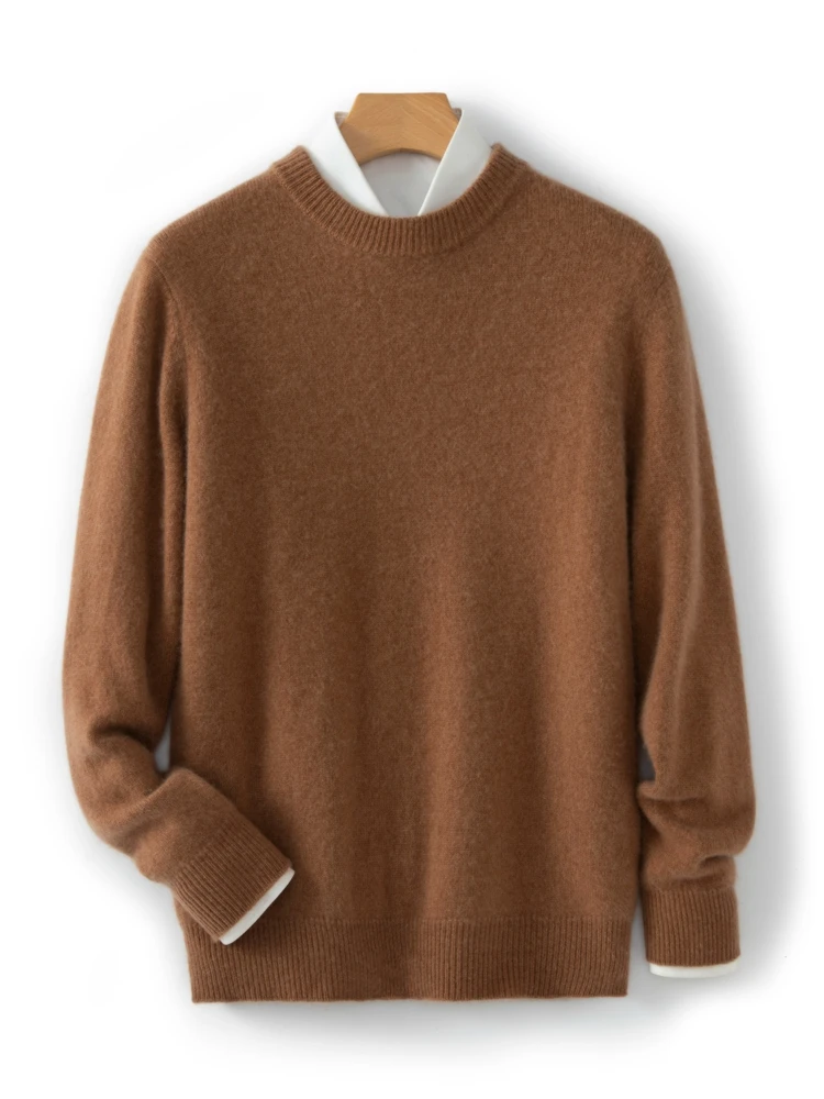 

Men's 100% Cashmere Sweater Round Collar Thick Long Sleeve Pullovers Autumn Winter Basic Simple Style Cashmere Knitwear Tops