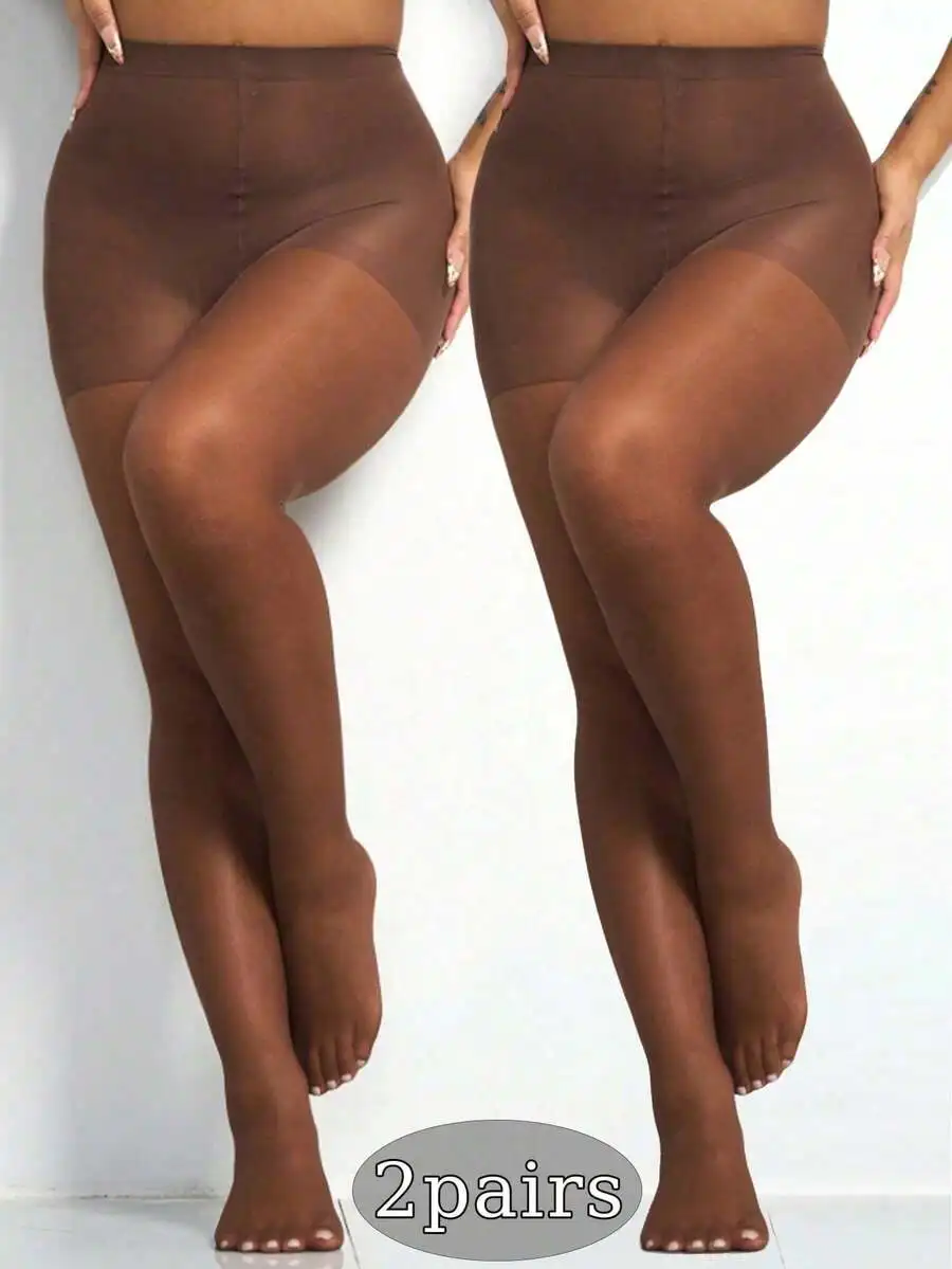 

2 Pairs Women's 20 Denier Sexy Minimalist Pantyhose, Coffee Color Tights, Semi-Transparent Women's Leggings, Suitable For Daily