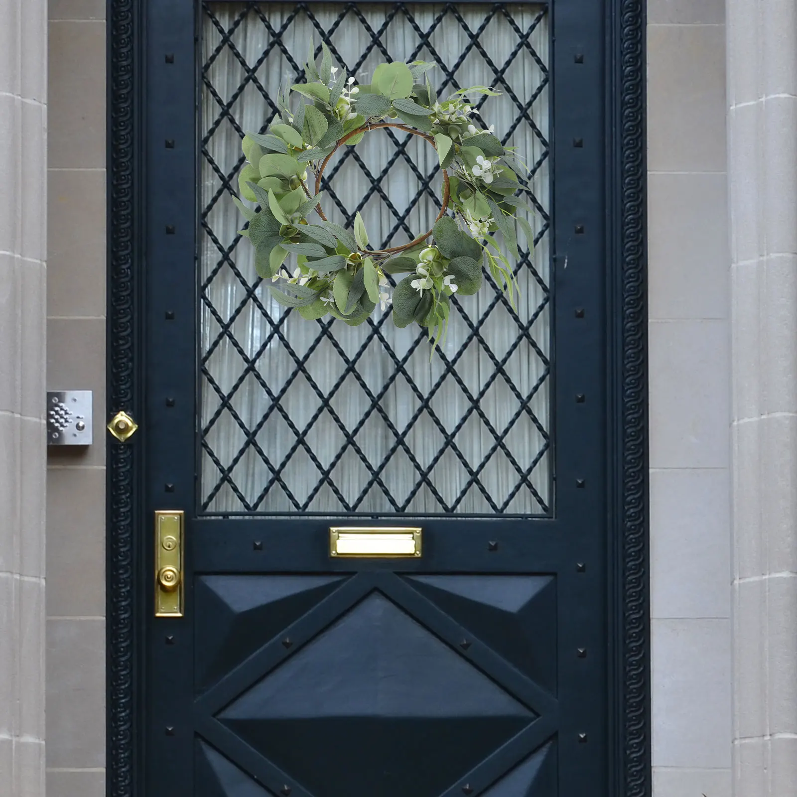 

Artificial Eucalyptus Leaves Wreath Lifelike Greenery Front Door Wall Hanging Decor Summer Wedding Photo Prop Simulated Wreath