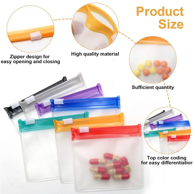 vvocci 7pcs Pill Pouch 7 Colors Self Sealing Translucent Medicine Bags Reusable Zippered Pill Pouch Set Medicine OrganizerTrave