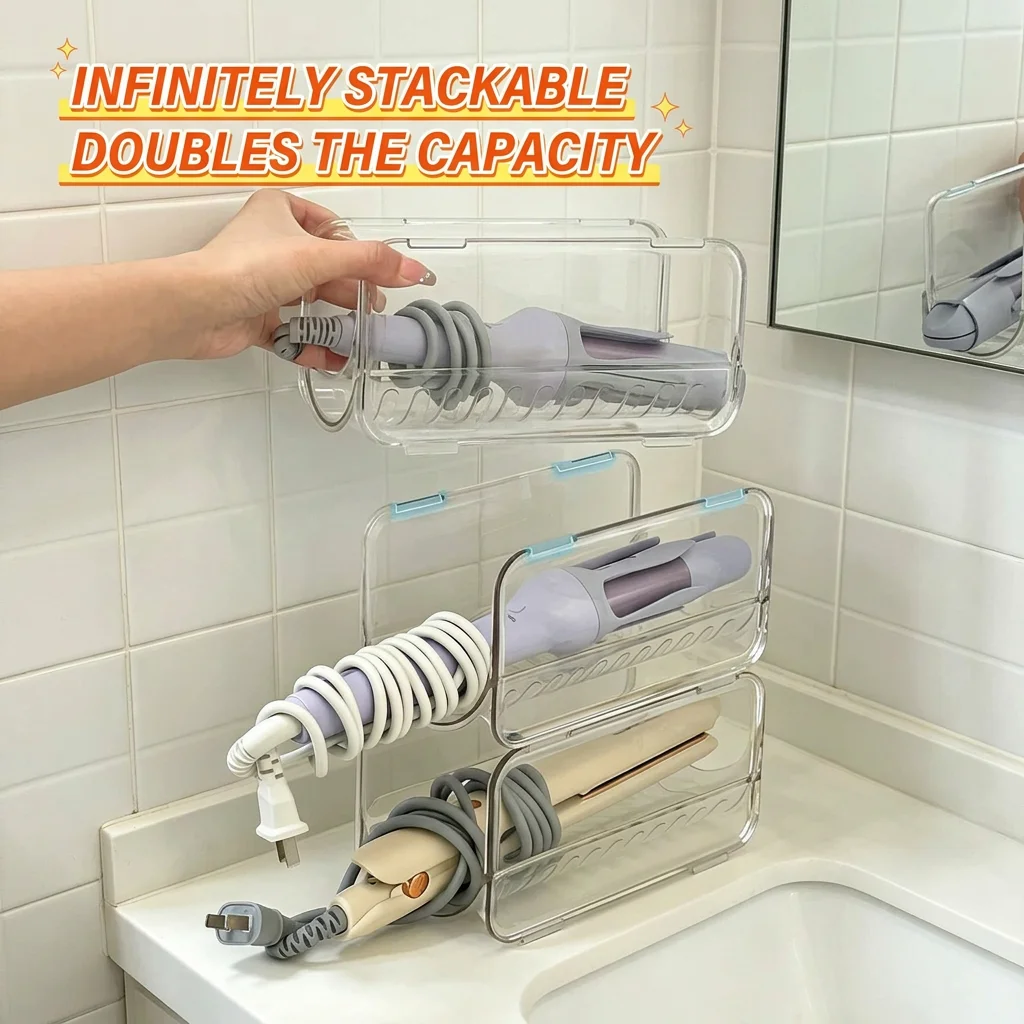 Transparent Storage Organizer Compact Hair Dryer Holder Curling Iron Storage Rack  Hair Tool Storage Organizer For Hair view 3