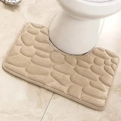 1pc Solid Color Toilet Rugs U-shaped Absorbent Cobblestone Embossed Bathroom Decor Floor Mat Coral Fleece Non-slip Bath Carpet