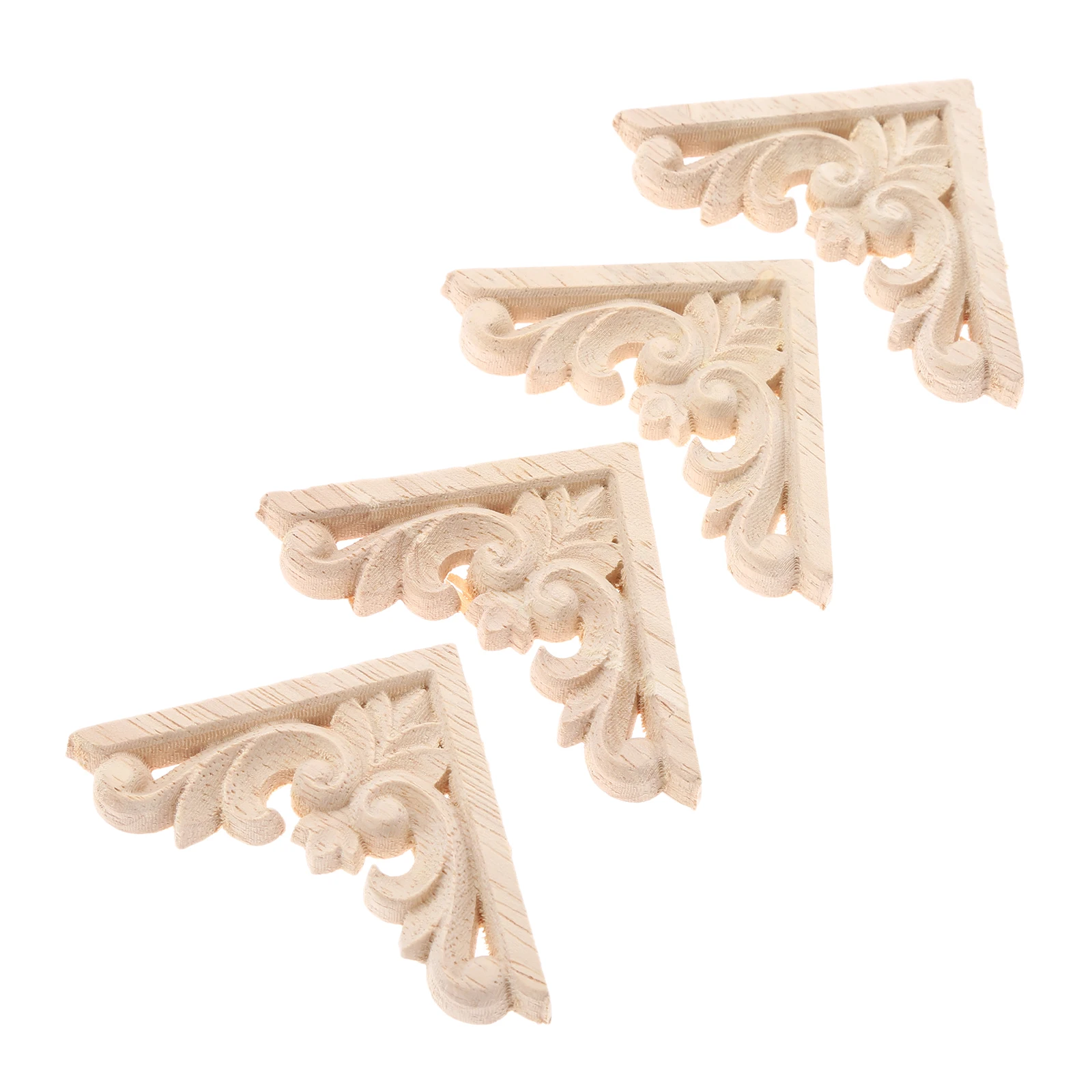 4pcs Woodcarving Corner Decals 6/8cm Triangle Flower Branch Unpainted Oak Onlay Furniture Applique Decor Wall Chest 2.36