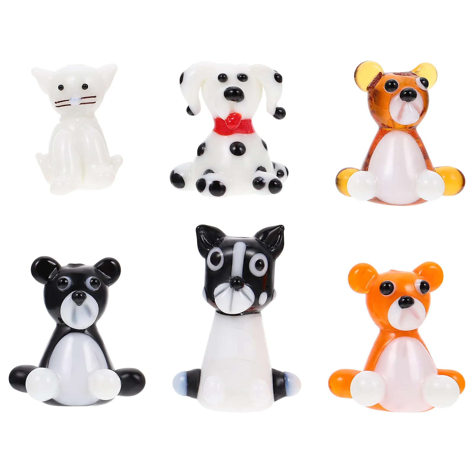 6Pcs Cartoon Glass Dog Desktop Ornaments Colorful Creative Small Dog Adornments Unique Glass Craft Home Tabletop Decor