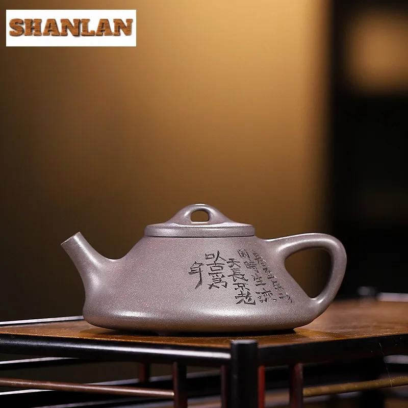 190ml Luxury Yixing Purple Clay Teapot Handmade Plum Blossom Stone Scoop Pot Raw Ore Azure Mud Kettle With Strainer Zisha Teaset